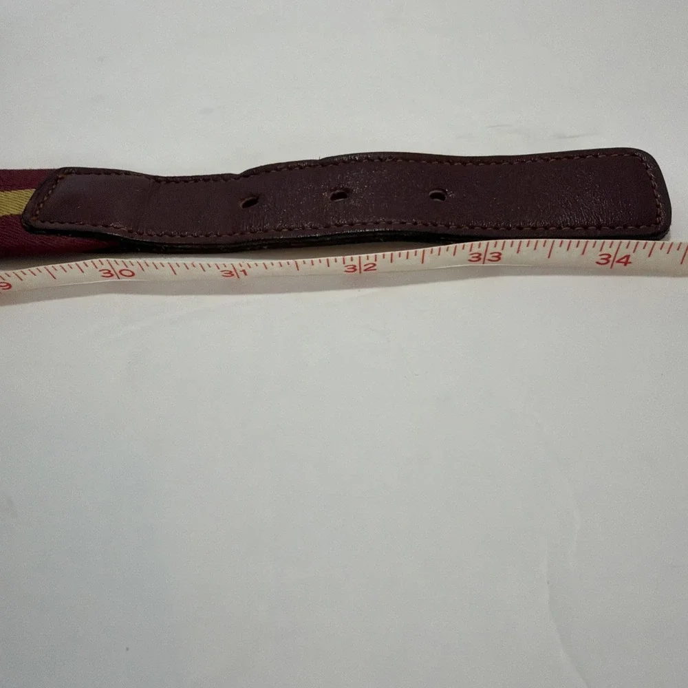 Mens Vintage Lacoste Belt Burgundy Taupe Stripes 34/35